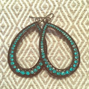 Teal and black tear drop earrings